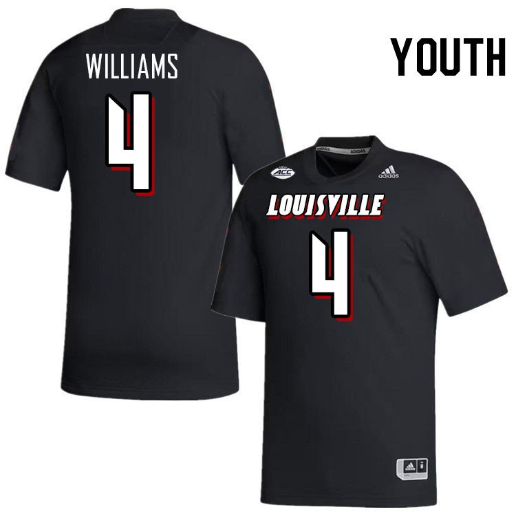 Youth #4 Aaron Williams Louisville Cardinals College Football Jerseys Stitched-Black